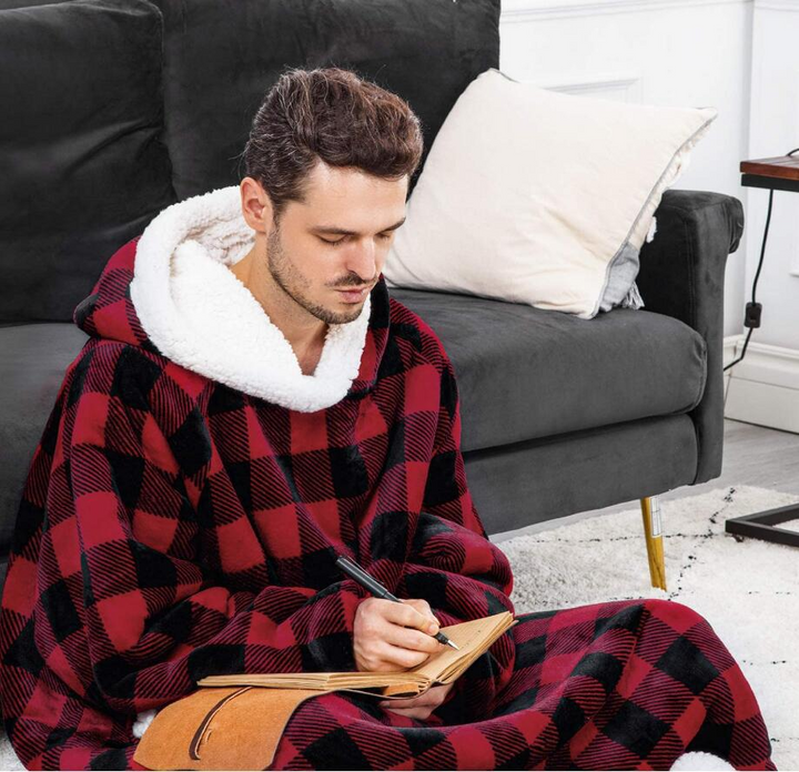 Oversized hoodie blanket with sherpa hood