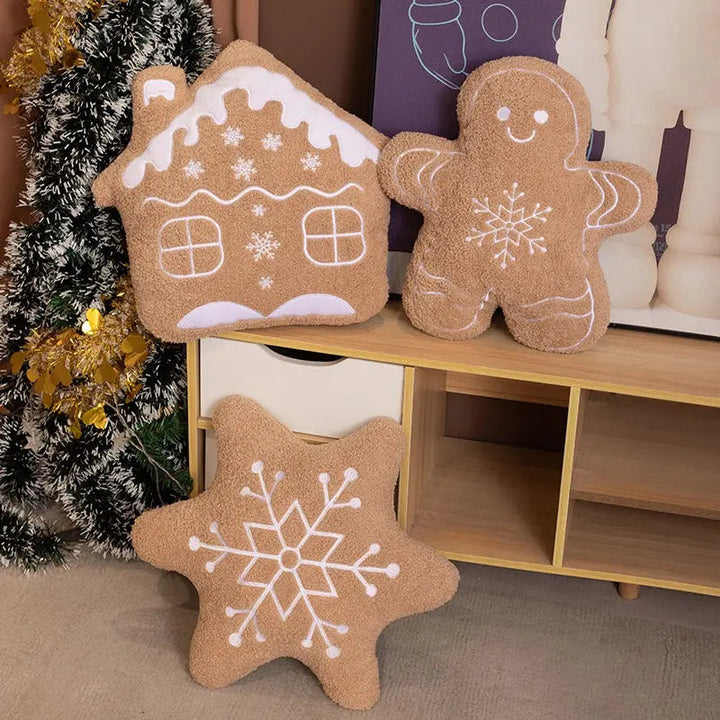 Gingerbread Character Plush Pillow for Christmas Room Decoration | Gingerbread Plush Christmas Pillow | Decorative Pillows