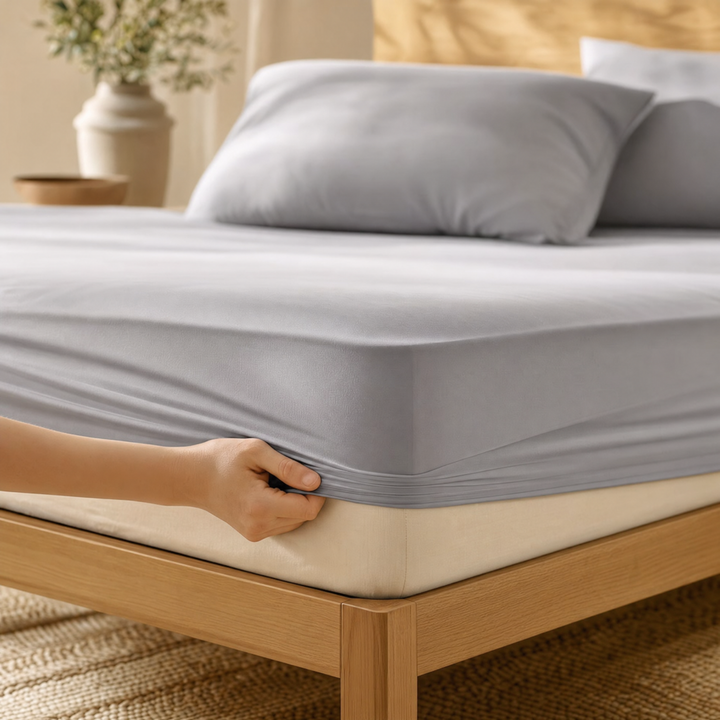 Deep Pocket Cotton Fitted Sheet with Non-Slip Corner Bands in Twin to King | Stays Drum-Tight on Deep Mattresses | Bedding Sets
