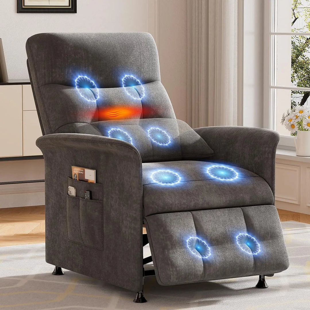 Power Recliner Chair with Heat, Massage and Side Pockets | Recline, Warm Up, Unwind | Recliner Chairs
