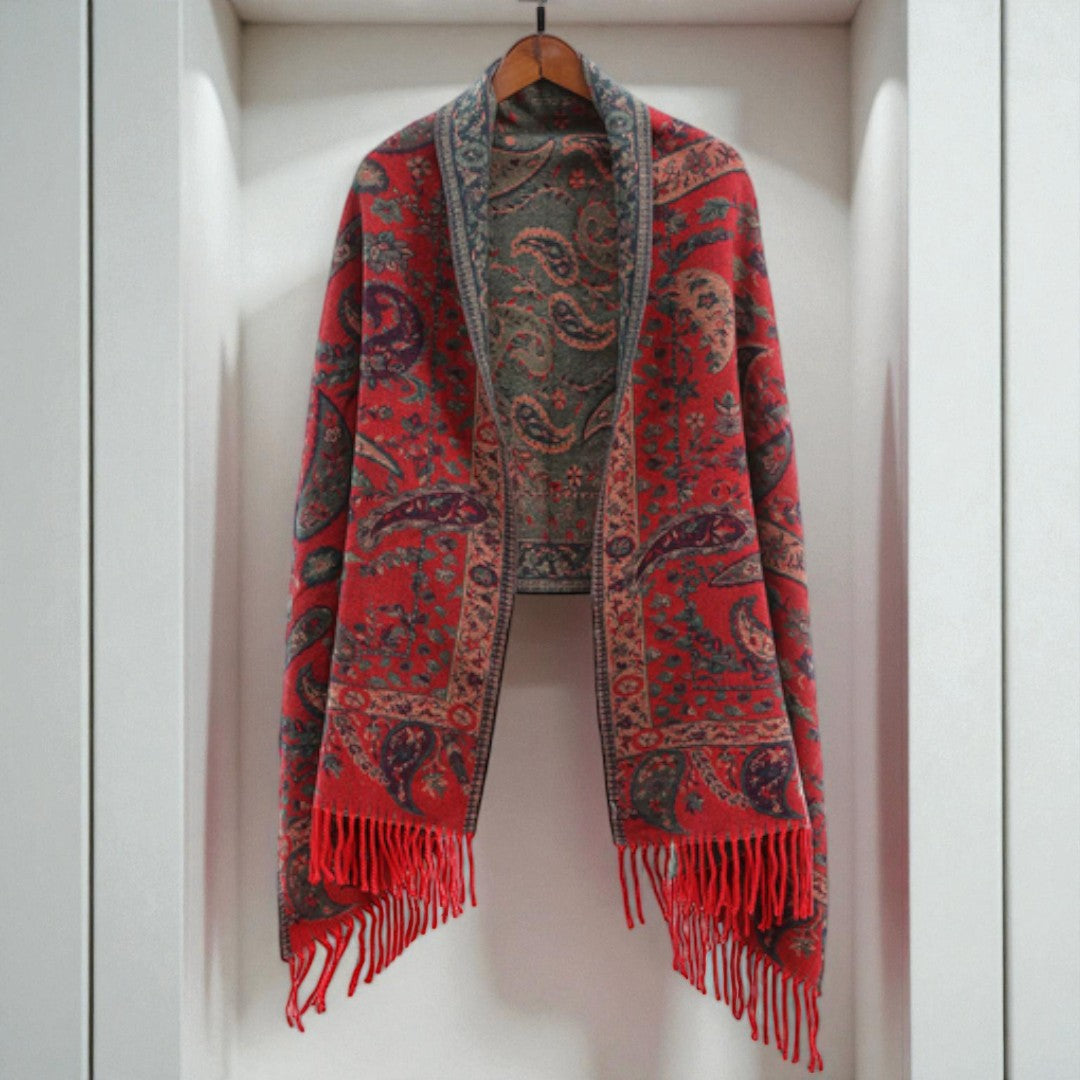 Double-Sided Paisley Winter Poncho Shawl Wrap for Women | A Wrap That Looks Dressed Up | Wearable Blankets