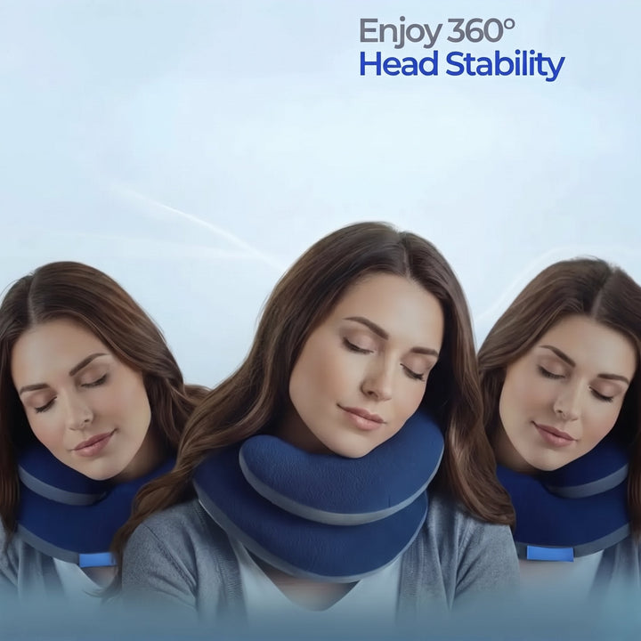 Double-Support Travel Neck Pillow with Chin Support and Carry Case | Head, Neck and Chin Support | Travel Pillows