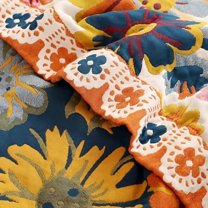 Bright Flower Reversible Organic Cotton Blanket for Bed and Sofa | Vibrant Florals, Flip for a Change | Throw Blankets
