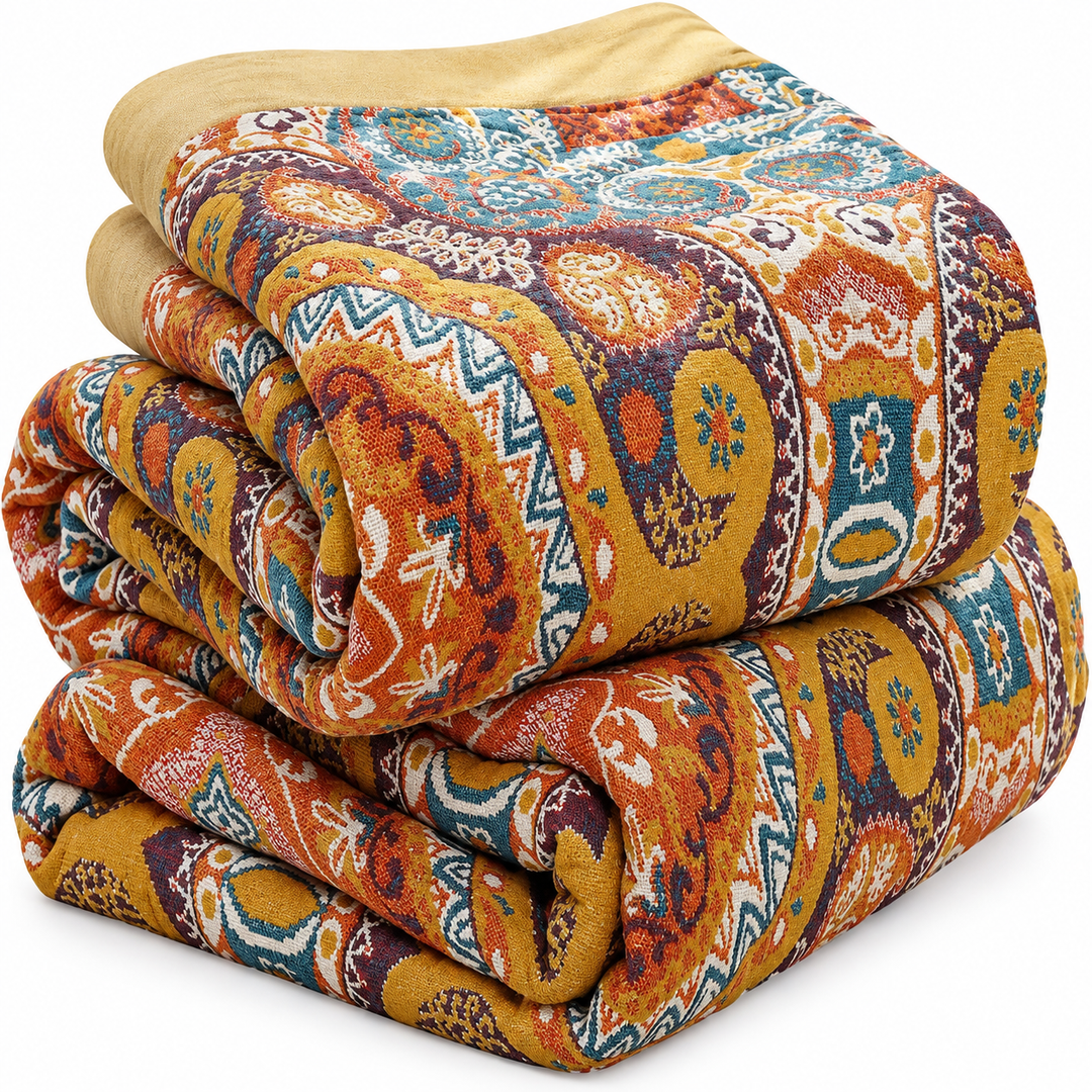 Sunrise Boho Reversible Cooling Cotton Blanket, Double Sided | Cooling Side, Knitted Side | Throw Blankets