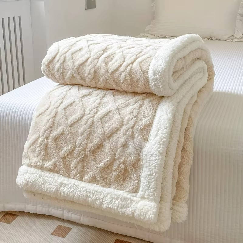 Double-Sided Fleece Blanket with Textured Taffeta and Fluffy Lamb Wool Faces | Two Fleece Sides, One Cosy Blanket | Throw Blankets