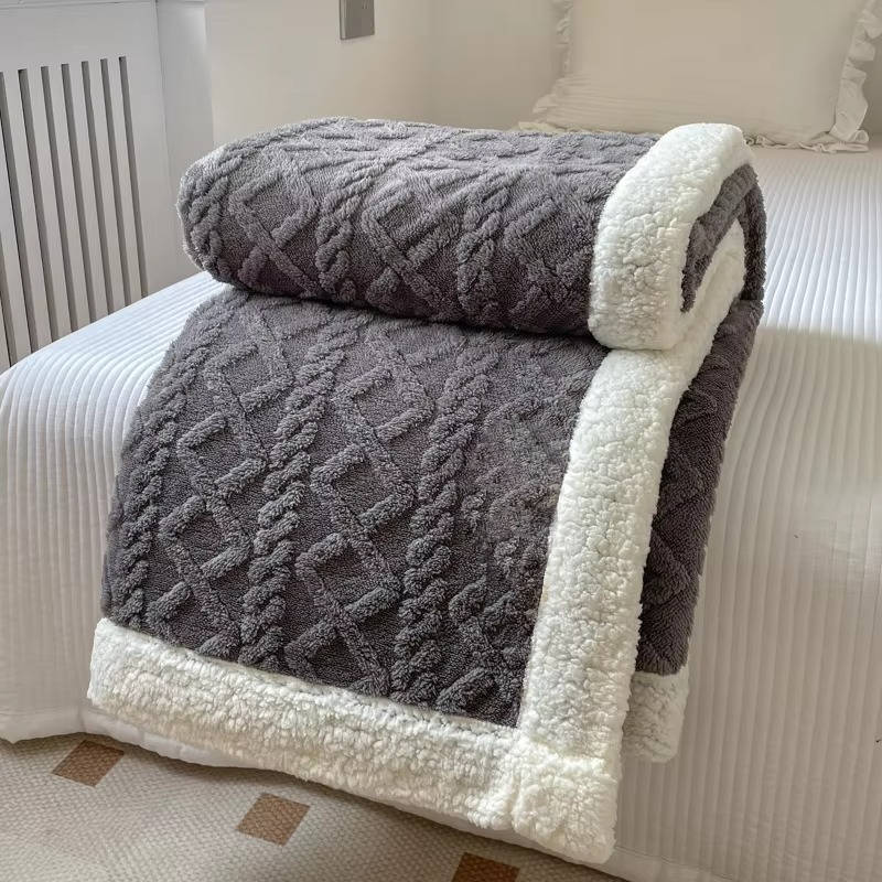 Double-Sided Fleece Blanket with Textured Taffeta and Fluffy Lamb Wool Faces | Two Fleece Sides, One Cosy Blanket | Throw Blankets