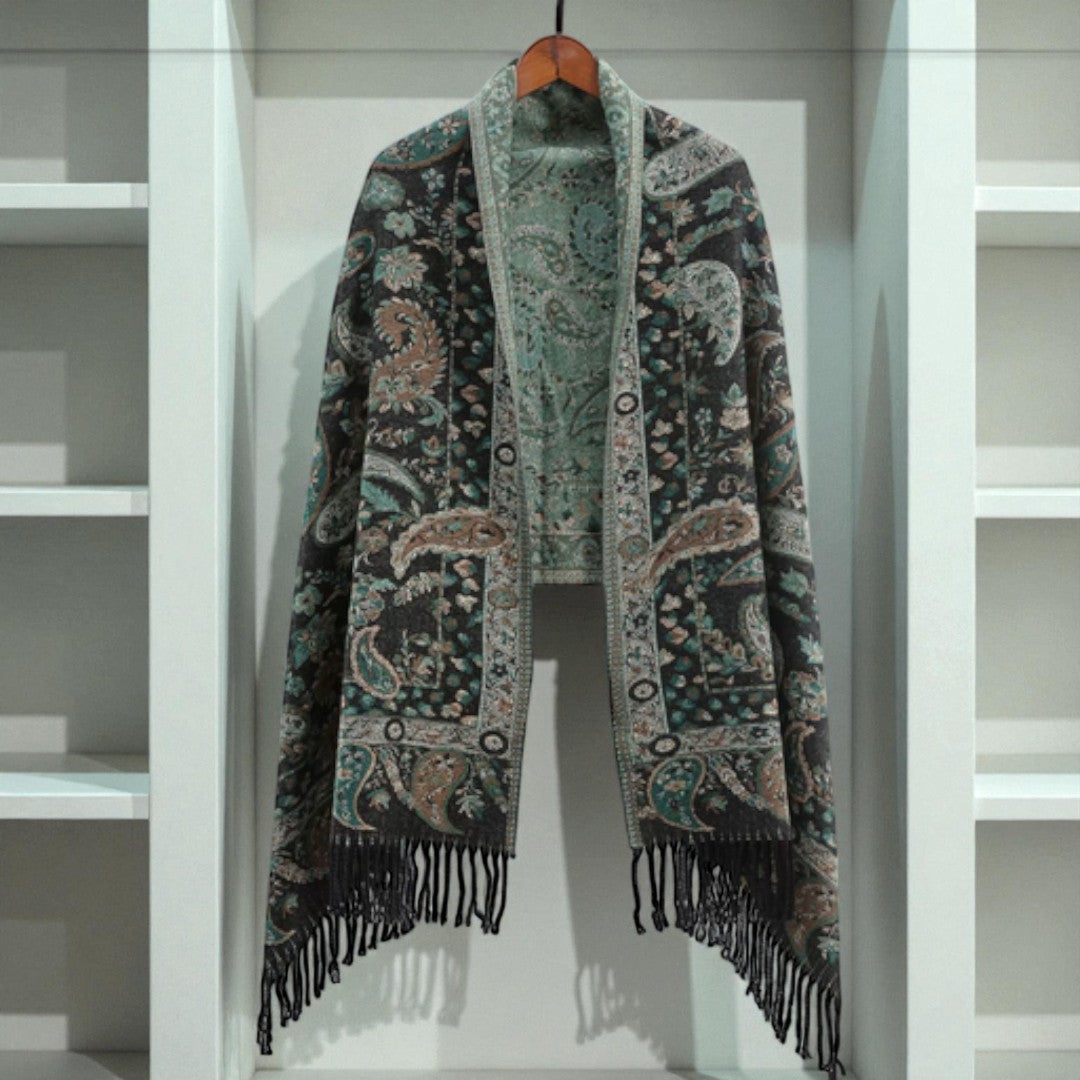 Double-Sided Paisley Winter Poncho Shawl Wrap for Women | A Wrap That Looks Dressed Up | Wearable Blankets