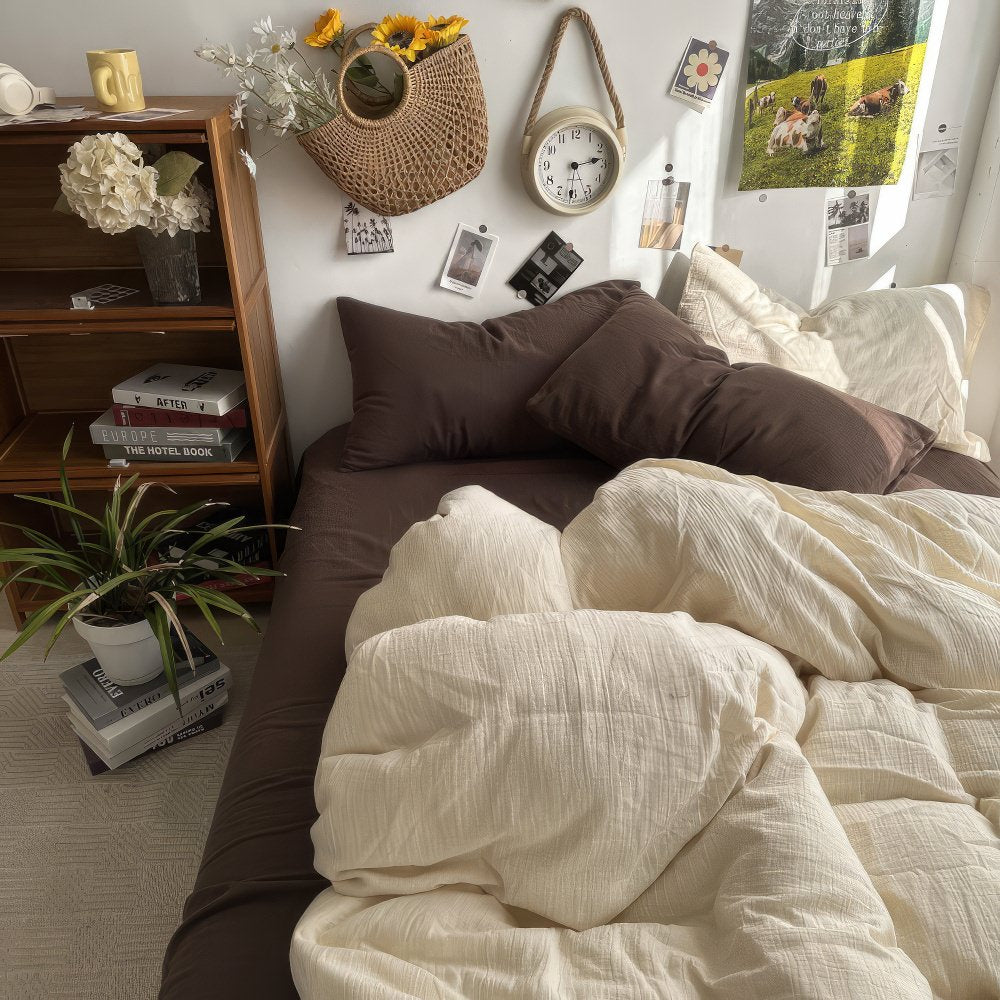 Earthy Beige and Brown Duvet Cover Set with Flat or Fitted Sheet | Earthy Tones for a Calm Bedroom | Bedding Sets