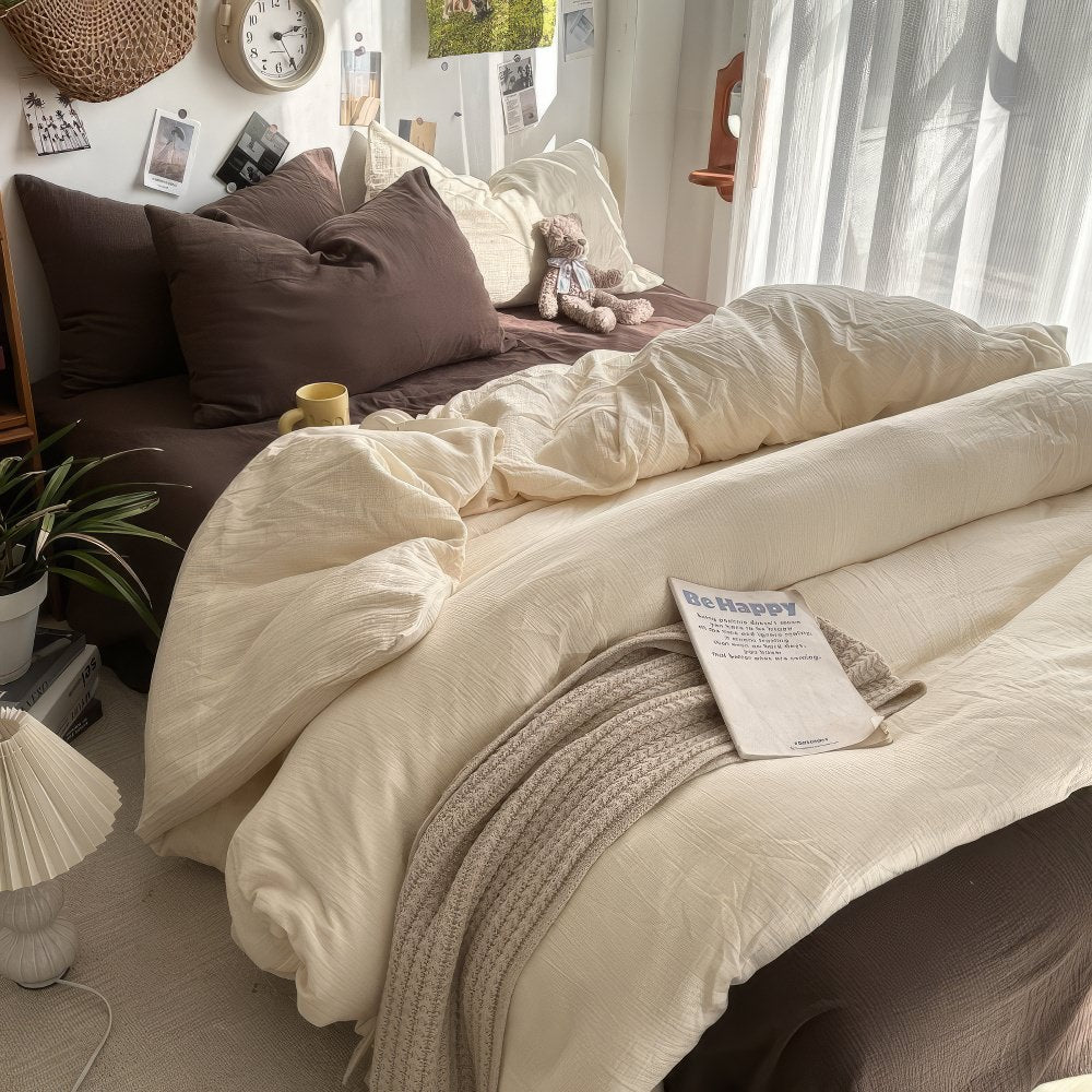 Earthy Beige and Brown Duvet Cover Set with Flat or Fitted Sheet | Earthy Tones for a Calm Bedroom | Bedding Sets