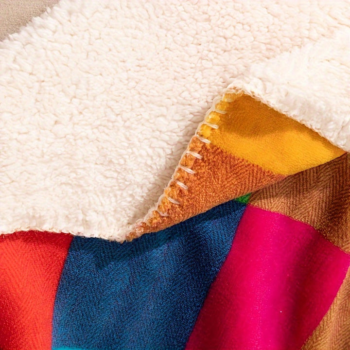 Reversible Thick Coral Fleece and Sherpa Blanket with Checkered Pattern | Double-Sided Sherpa Warmth | Throw Blankets