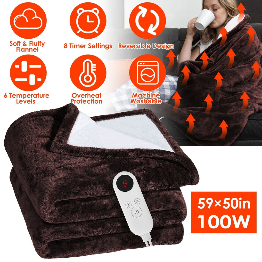 Electric Heated Flannel Blanket with 6 Heat Settings and 1-8 Hour Timer | Six Heat Levels, Flexible Timer | Heated Blankets