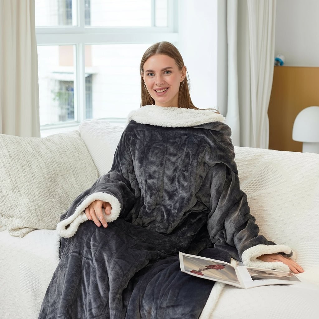 Electric Heated Wearable Blanket with Sleeves, Foot Pocket and 6 Heat Levels | Heated Wearable Blanket to the Feet | Heated Blankets
