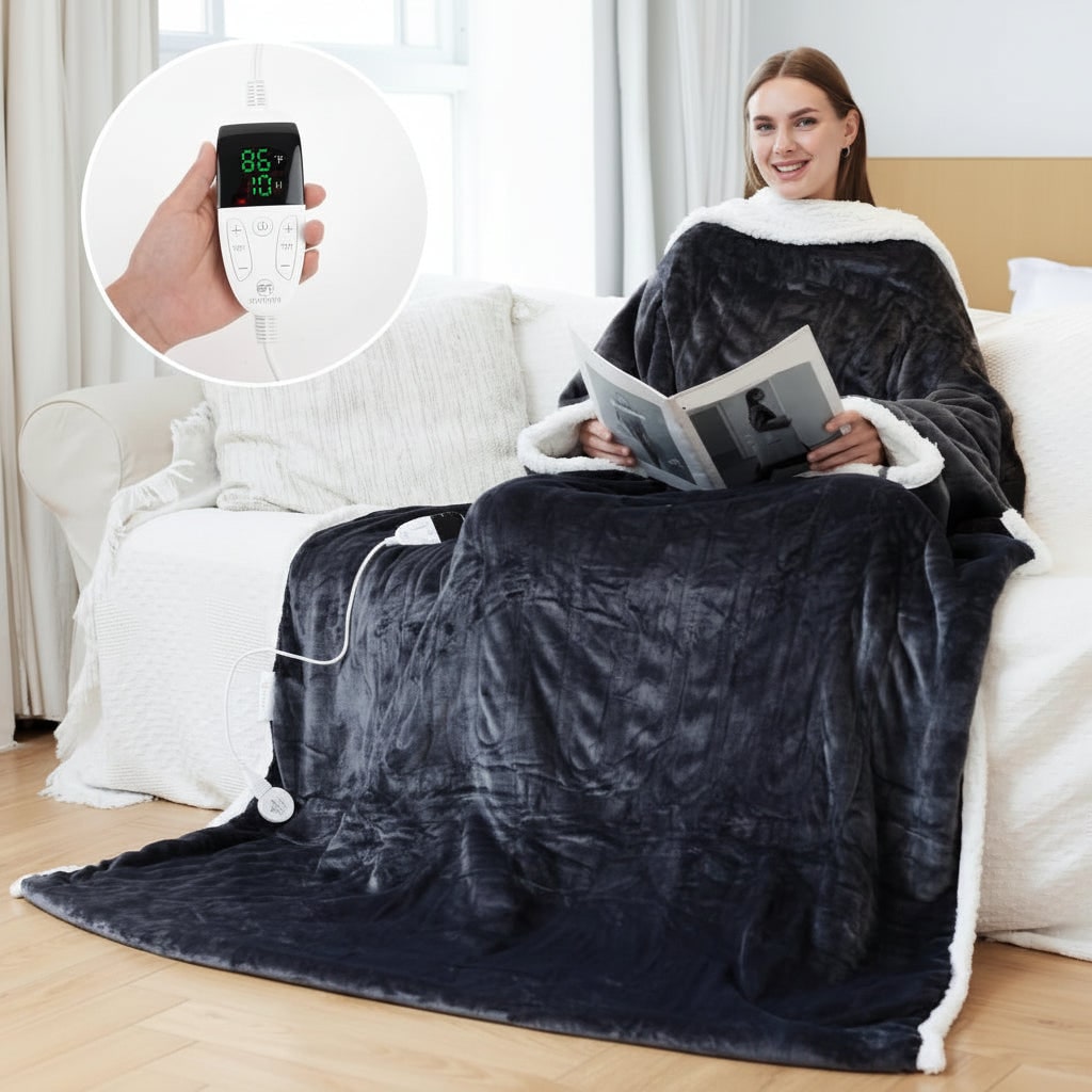 Electric Heated Wearable Blanket with Sleeves, Foot Pocket and 6 Heat Levels | Heated Wearable Blanket to the Feet | Heated Blankets