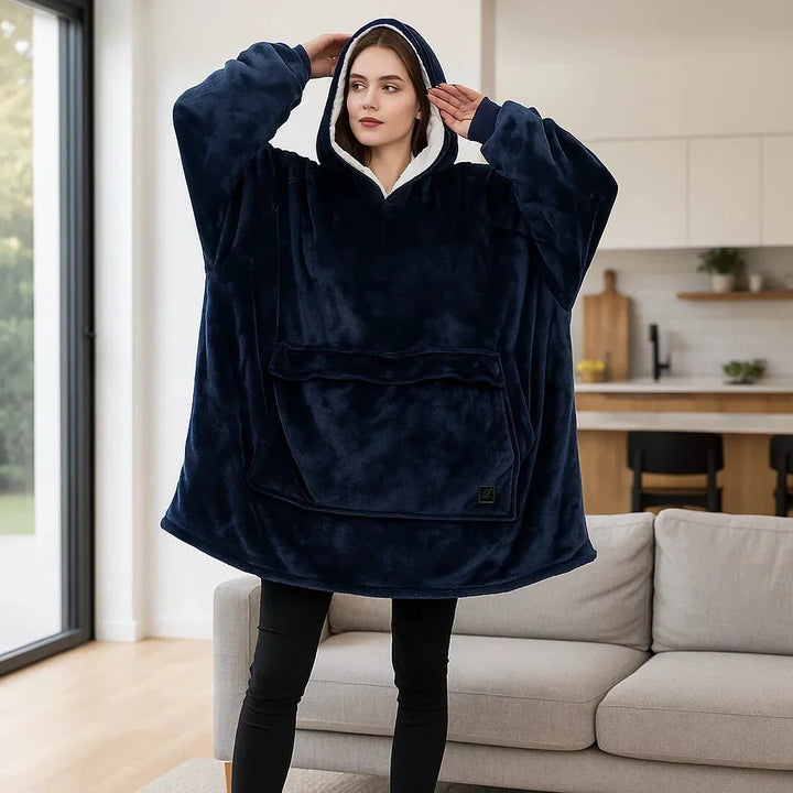 USB Heated Blanket Hoodie in Soft Oversized Flannel with Front Pocket | USB-Heated Flannel Hoodie Blanket | Heated Blankets