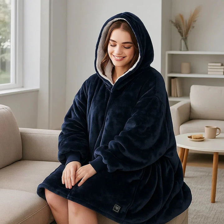 USB Heated Blanket Hoodie in Soft Oversized Flannel with Front Pocket | USB-Heated Flannel Hoodie Blanket | Heated Blankets