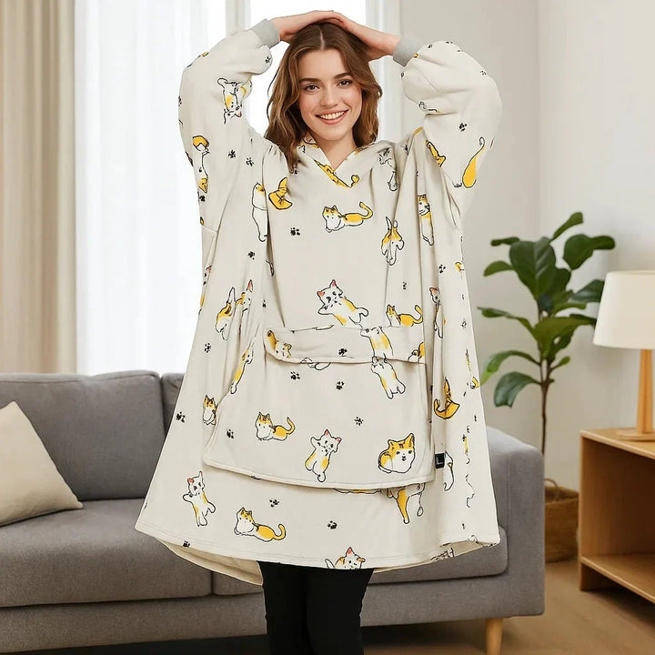 USB Heated Blanket Hoodie in Soft Oversized Flannel with Front Pocket | USB-Heated Flannel Hoodie Blanket | Heated Blankets