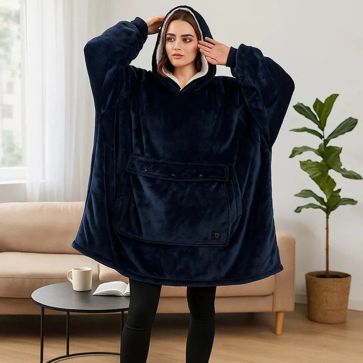 USB Heated Blanket Hoodie in Soft Oversized Flannel with Front Pocket | USB-Heated Flannel Hoodie Blanket | Heated Blankets