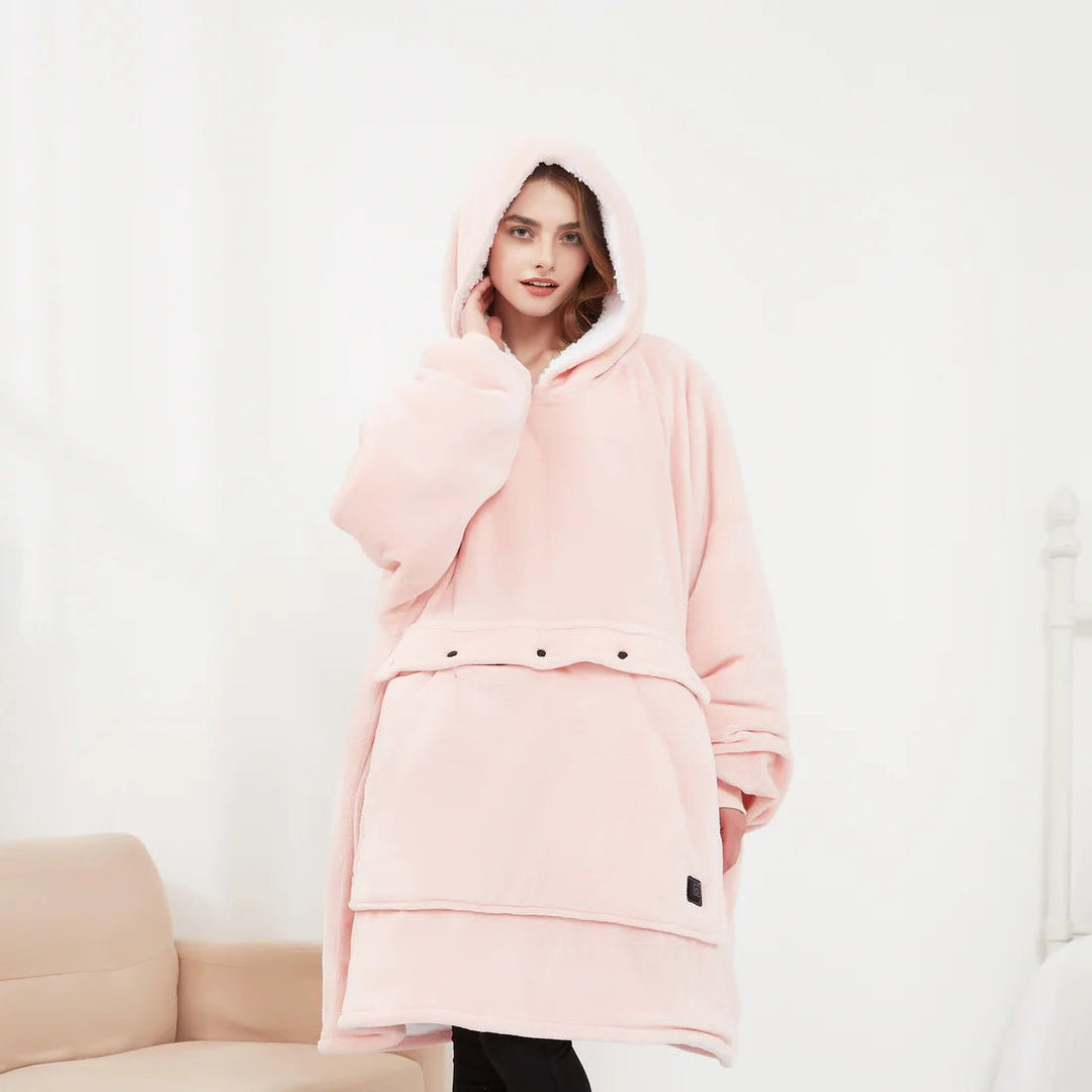 USB Heated Blanket Hoodie in Soft Oversized Flannel with Front Pocket | USB-Heated Flannel Hoodie Blanket | Heated Blankets