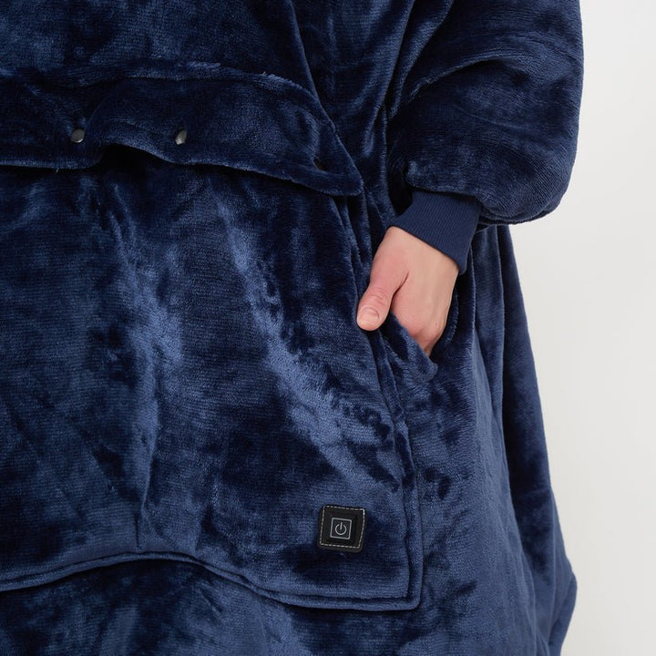 USB Heated Blanket Hoodie in Soft Oversized Flannel with Front Pocket | USB-Heated Flannel Hoodie Blanket | Heated Blankets
