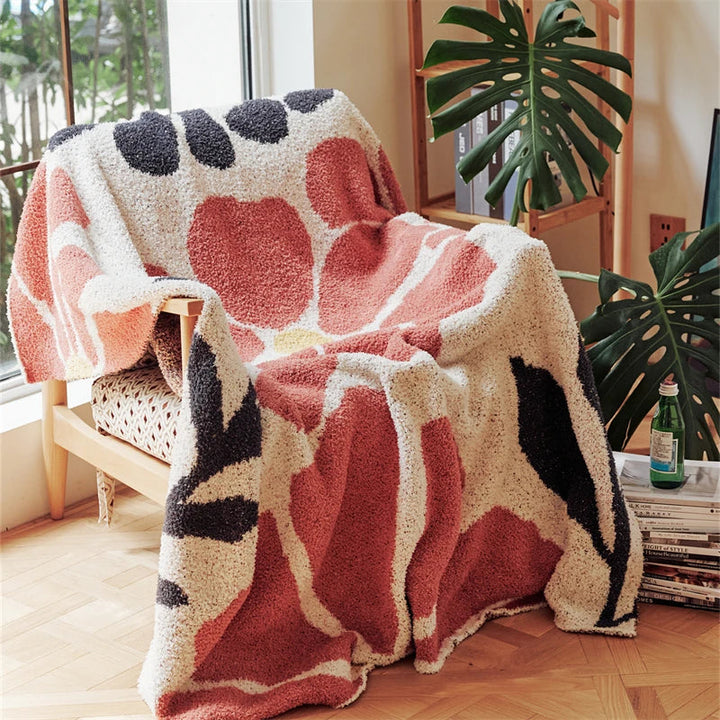 Boho Floral Leaves Microfiber Jacquard Knitted Throw Blanket | Boho Floral Knit Comfort | Throw Blankets