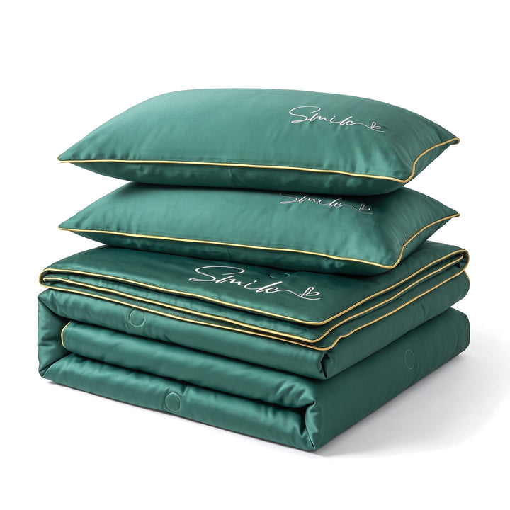 Embroidered Washed Silk Summer Quilt Set with Two Pillowcases | Light Embroidered Silk for Warm Nights | Bedding Sets