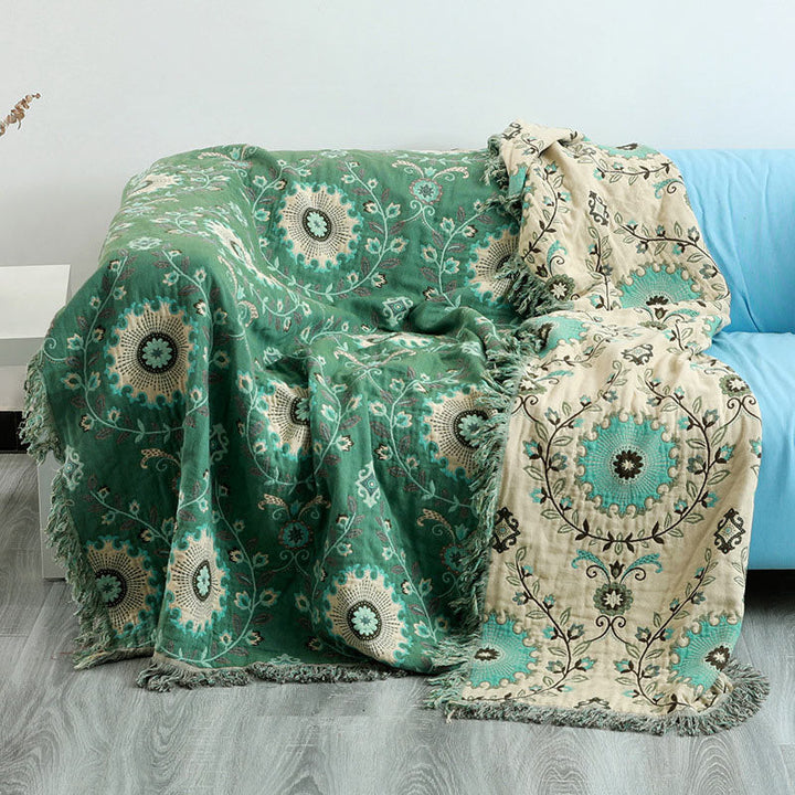 Reversible Cotton Sofa Cover Blanket in Three Sizes, Machine Washable | Reversible Cotton Cover for Sofas and Beds | Throw Blankets