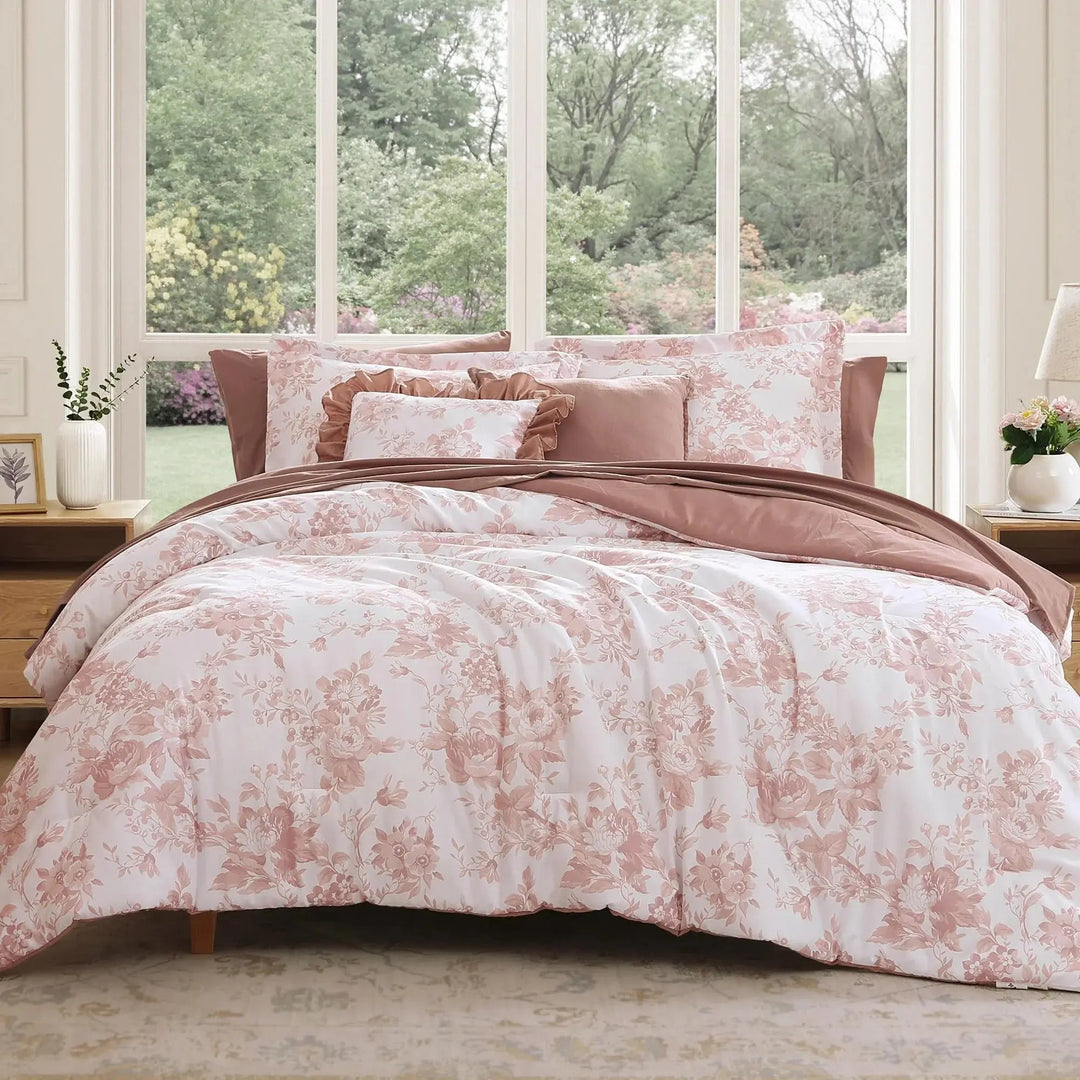 Four Piece Microfiber Floral Duvet Cover Set with Hidden Zipper | Floral Microfiber with Hidden Zipper | Bedding Sets