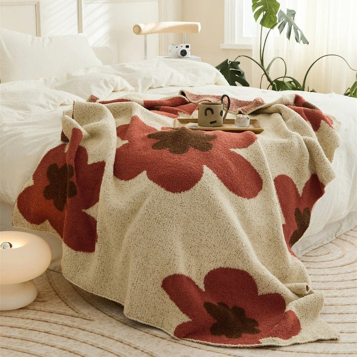 Soft Floral Plush Blanket in Black Red and Orange | Floral Plush Softness at Home | Throw Blankets