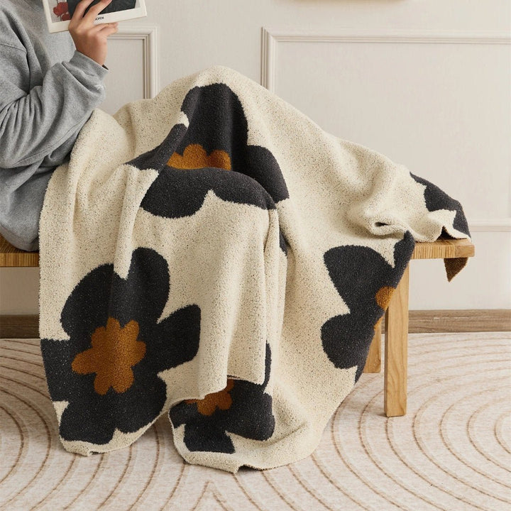 Soft Floral Plush Blanket in Black Red and Orange | Floral Plush Softness at Home | Throw Blankets