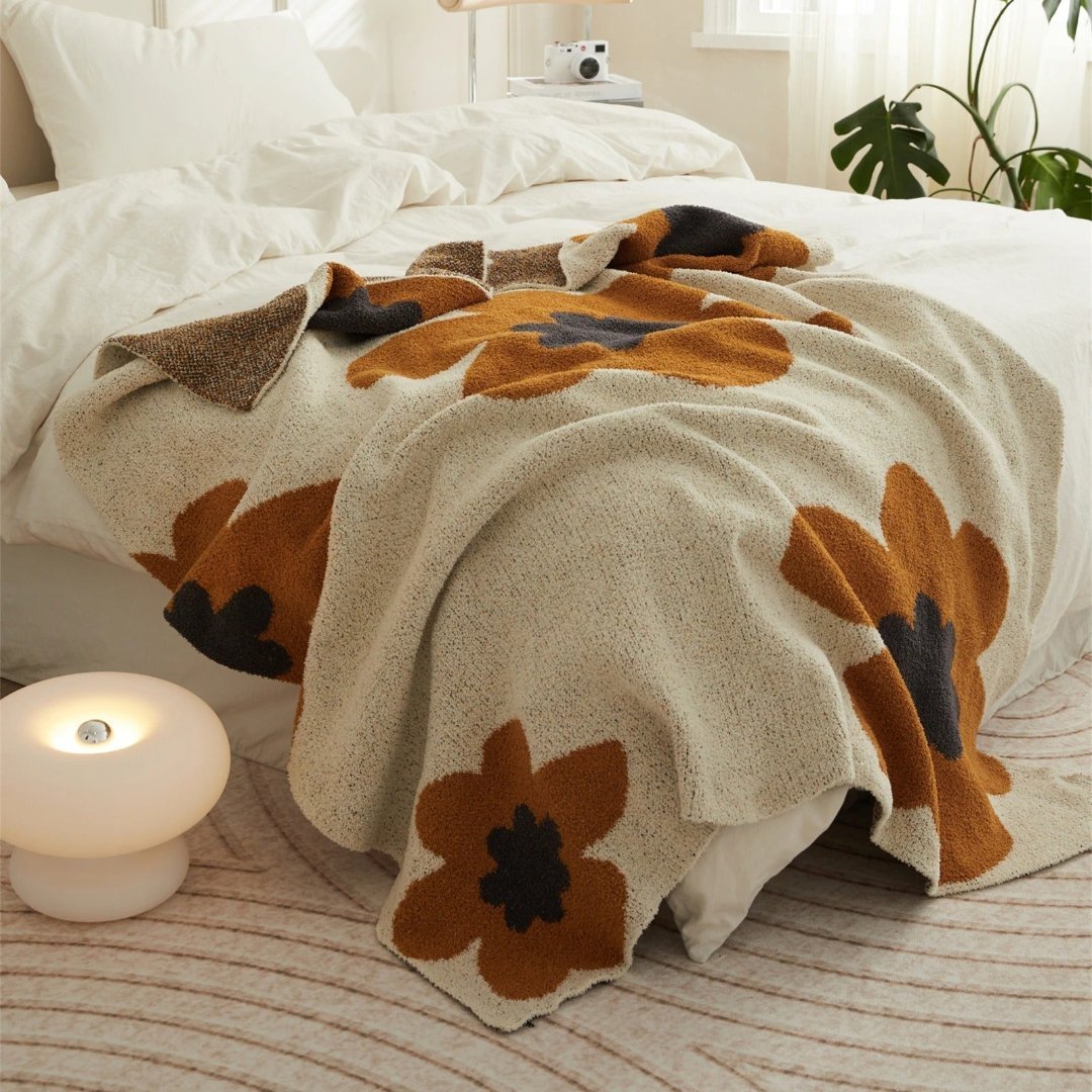 Soft Floral Plush Blanket in Black Red and Orange | Floral Plush Softness at Home | Throw Blankets