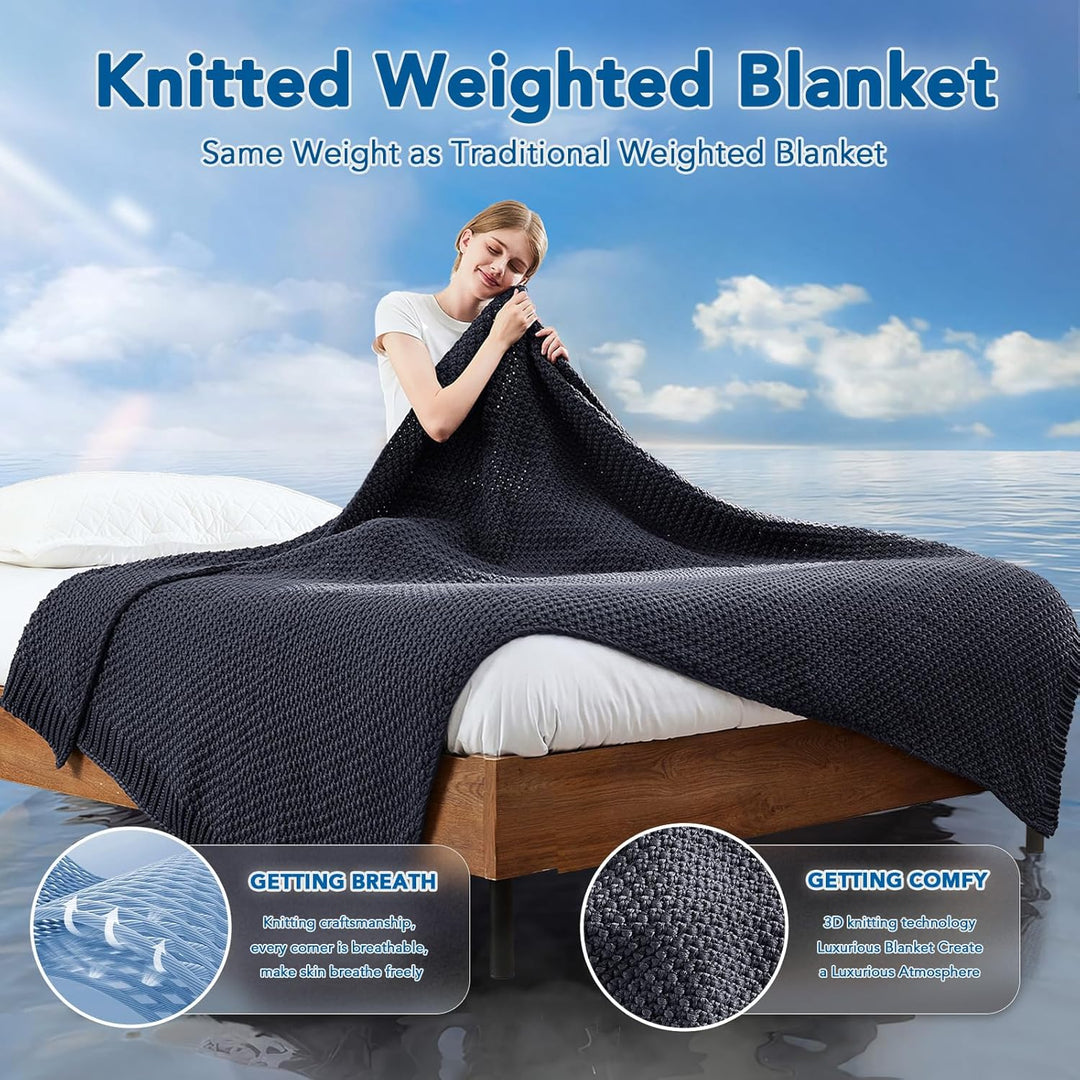 Knitted Weighted Blanket in Cooling Microfiber, 5 to 20 lb Options | Breathable Knit Weighted Comfort | Weighted Blankets