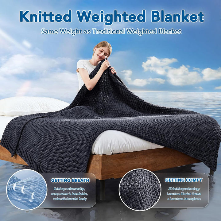 Knitted Weighted Blanket in Cooling Microfiber, 5 to 20 lb Options | Breathable Knit Weighted Comfort | Weighted Blankets