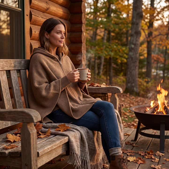 Graphene Heated Hooded Shawl, USB Powered with 15-Second Heat-Up | Graphene Heat That Warms Fast | Heated Blankets