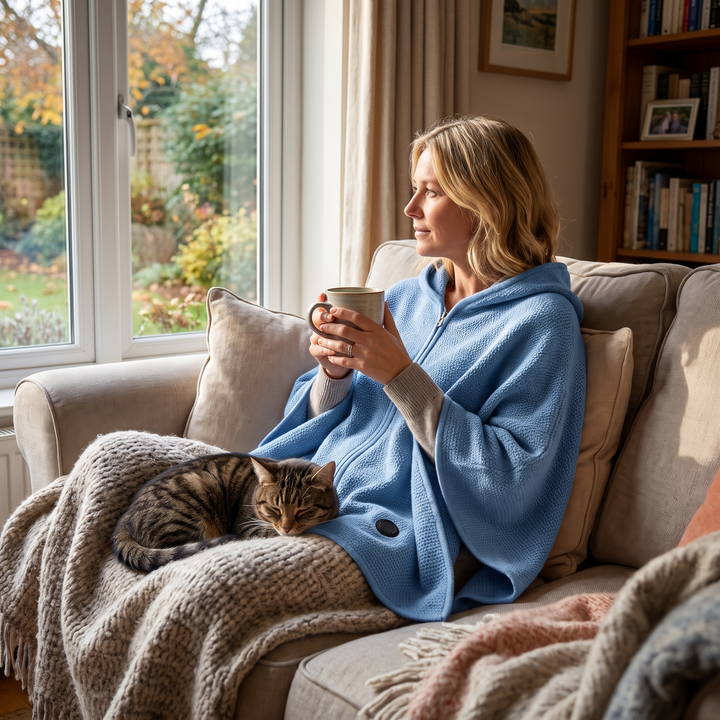Graphene Heated Hooded Shawl, USB Powered with 15-Second Heat-Up | Graphene Heat That Warms Fast | Heated Blankets