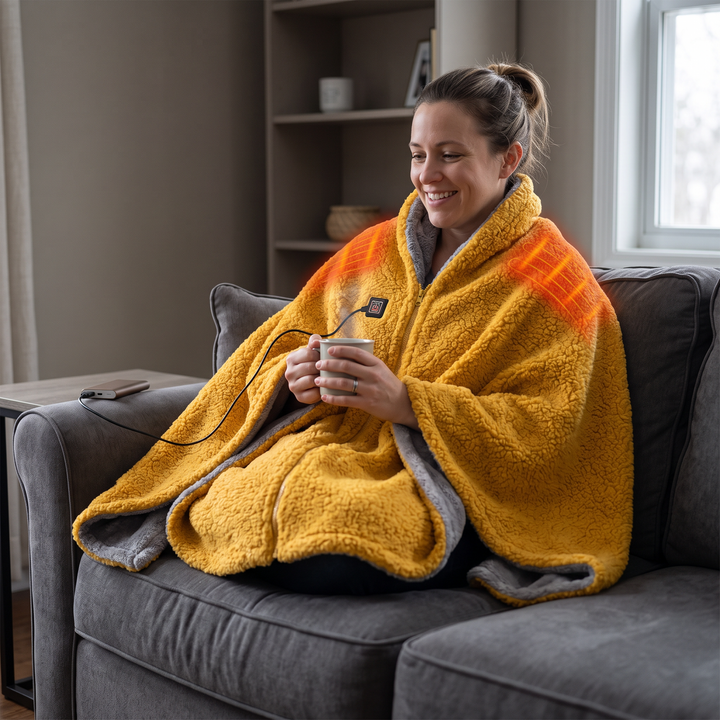 USB Heated Throw Blanket with 3 Heat Levels, Sherpa Fleece and Zipper | Zip-Up USB Heated Throw | Heated Blankets
