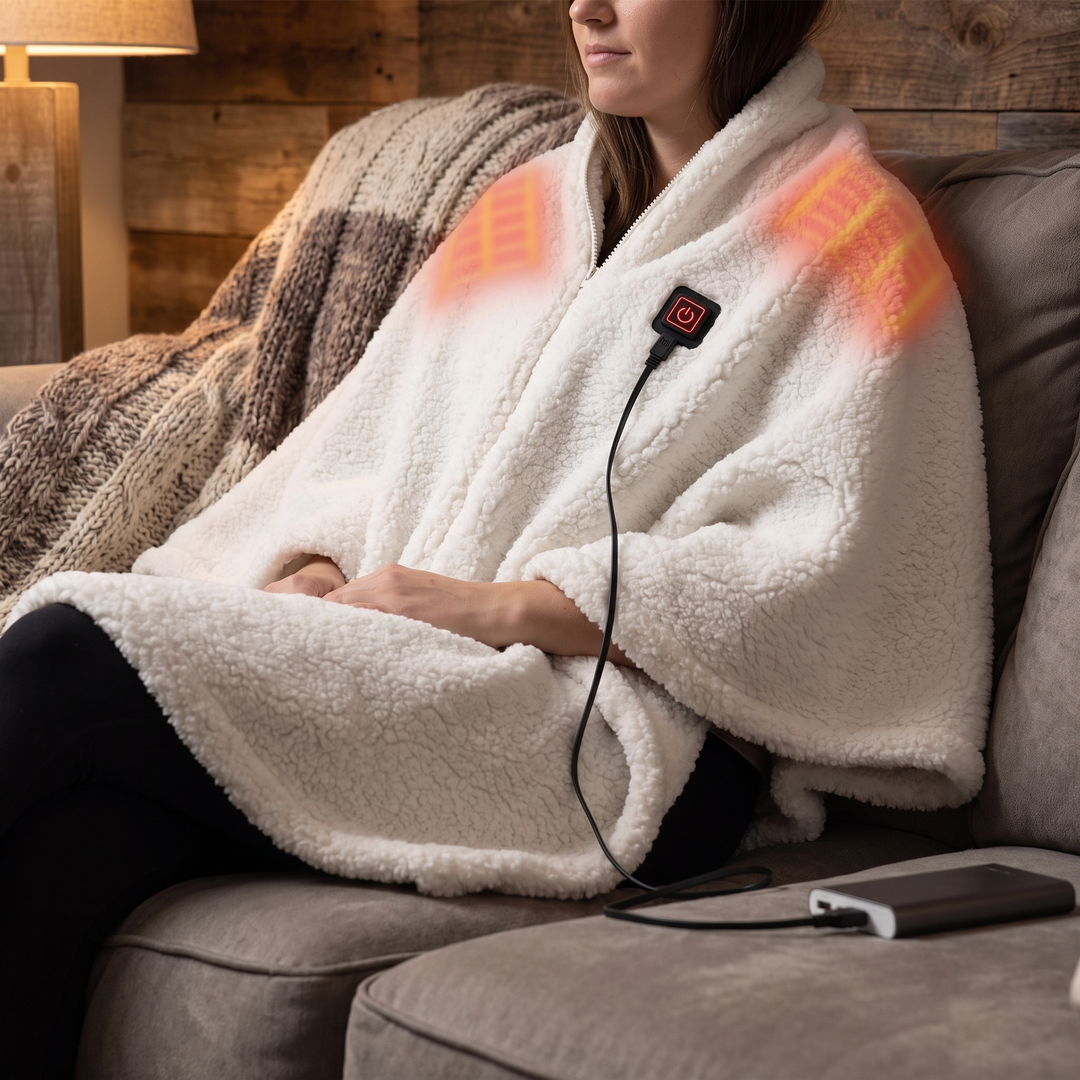 USB Heated Throw Blanket with 3 Heat Levels, Sherpa Fleece and Zipper | Zip-Up USB Heated Throw | Heated Blankets