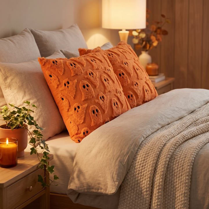 Embroidered 3D Ghost Cushion Covers Set of 2 for Halloween | Spooky Style for the Sofa | Cushion Covers