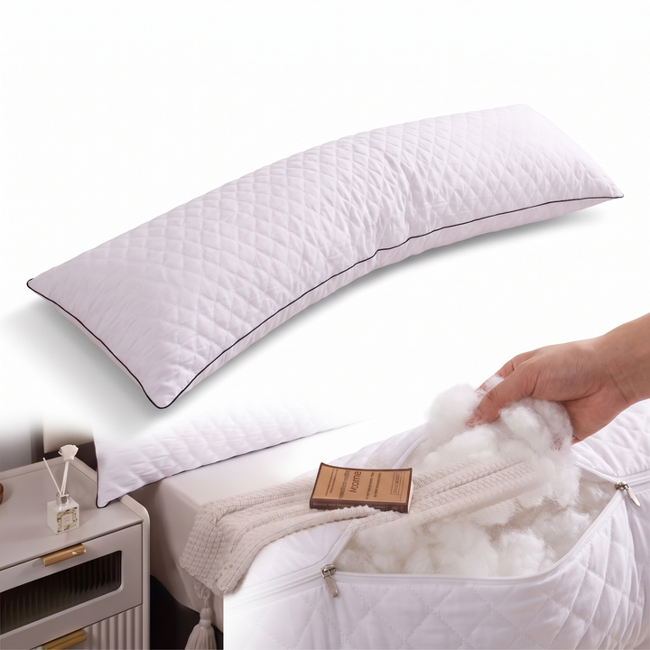 Quilted Body Pillow with Adjustable Fiber Fill for Side Sleepers | Set Your Own Firmness | Body Pillows
