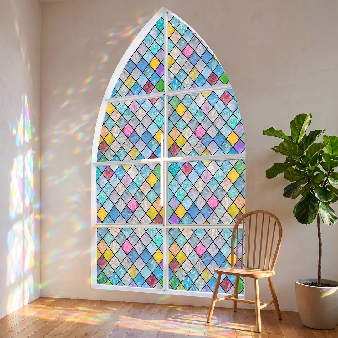 Decorative Rainbow Window Film with Static Cling Application | Privacy with Daylight Rainbows | Window Film