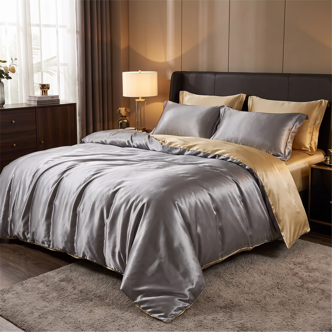 Satin Silk-Feel Bedding Set with Duvet Cover and Pillowcases | Smooth Silky Feel on Every Piece | Bedding Sets