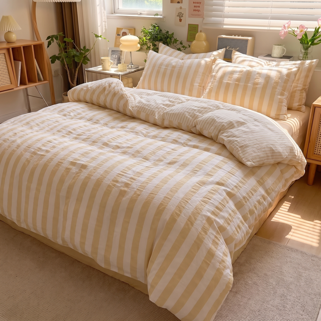 Stone-Washed Cotton Crepe Quilt Set with Matching Pillowcases | Breathable Comfort in Every Season | Bedding Sets