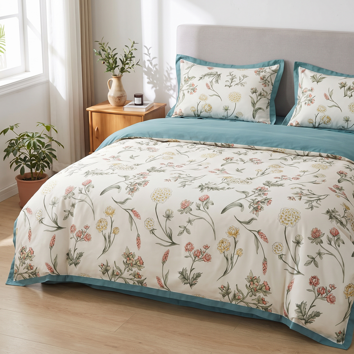 Four-Piece Floral Duvet Cover Set in Soft Microfiber | Botanical Style for Your Bedroom | Bedding Sets