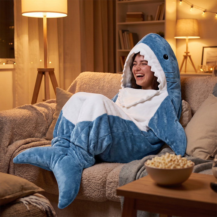 Wearable Shark Hoodie Blanket in Soft Plaid-Lined Fabric | Cozy Wearable Blanket for Everyone | Wearable Blankets