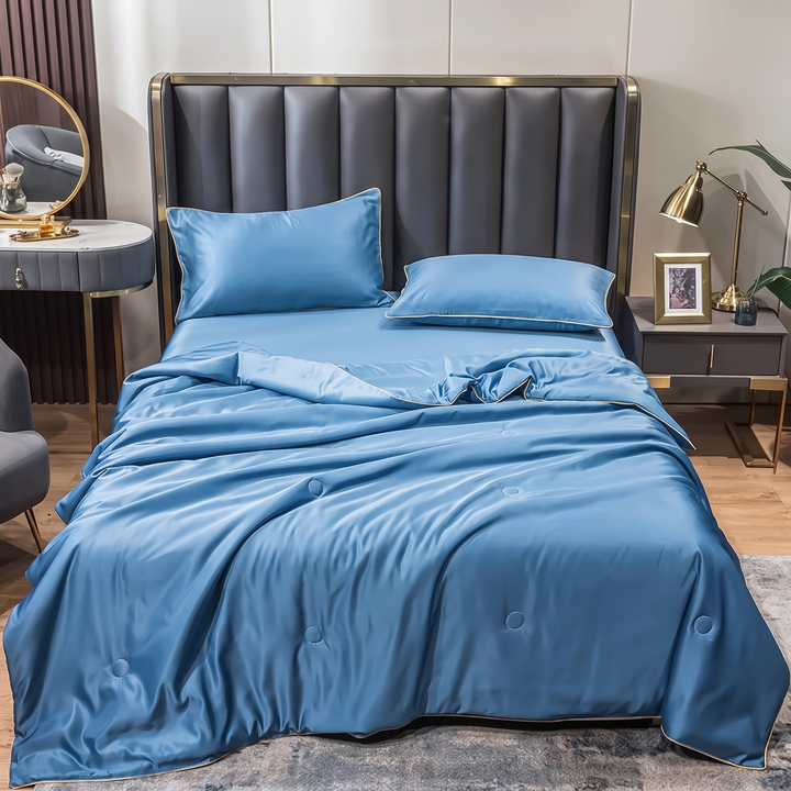 Lightweight Washed Silk Summer Quilt Set with Pillowcases | Light, Breathable Summer Bedding | Bedding Sets