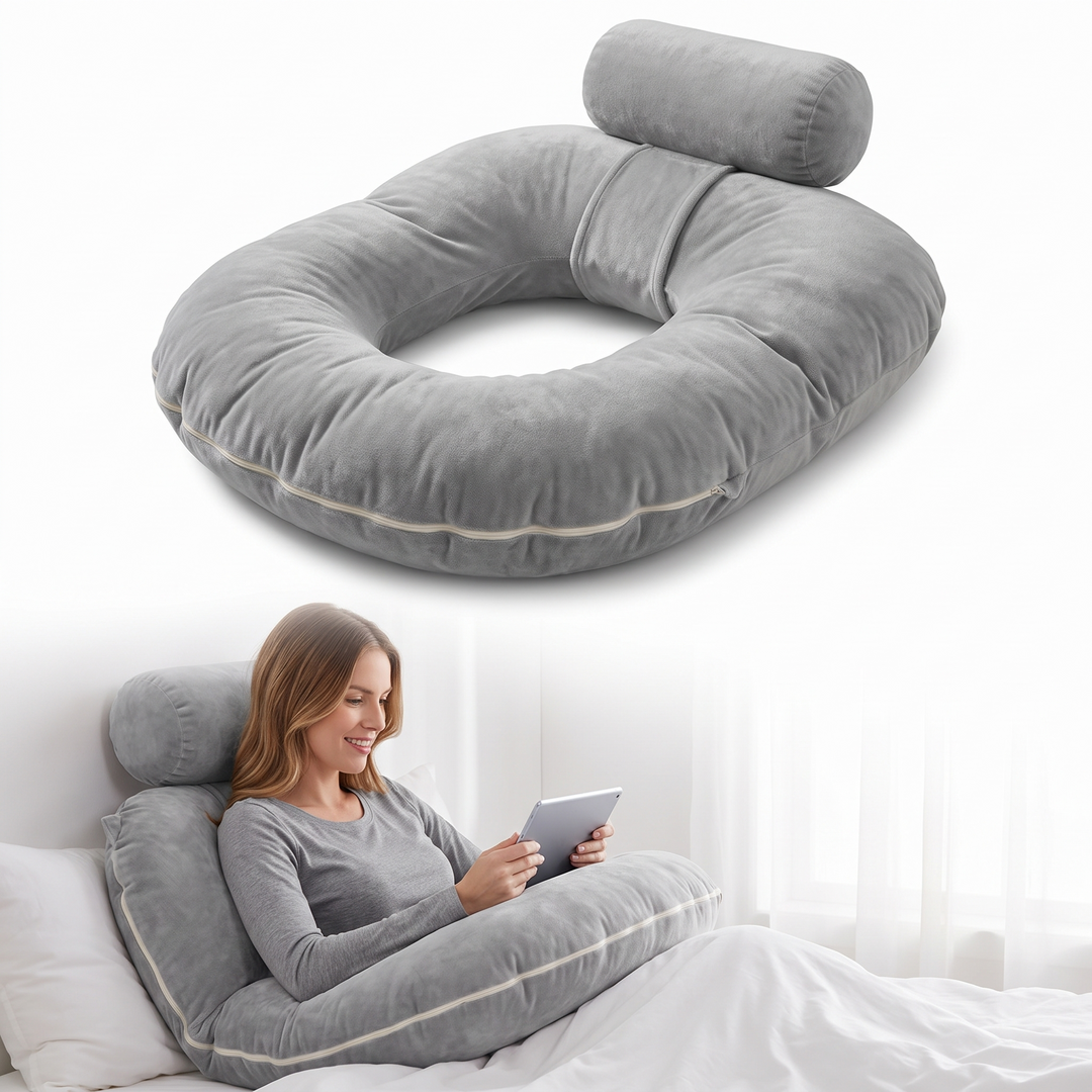 Folding U-Shaped Reading Pillow with Adjustable Fill | Sit Up Comfortably in Bed | Reading Pillows