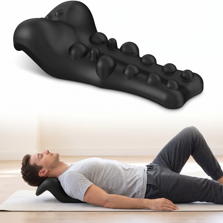 C-Shaped Neck and Back Stretcher Pillow with Massage Points | Stretch Out After Screen Time | Specialty Pillows
