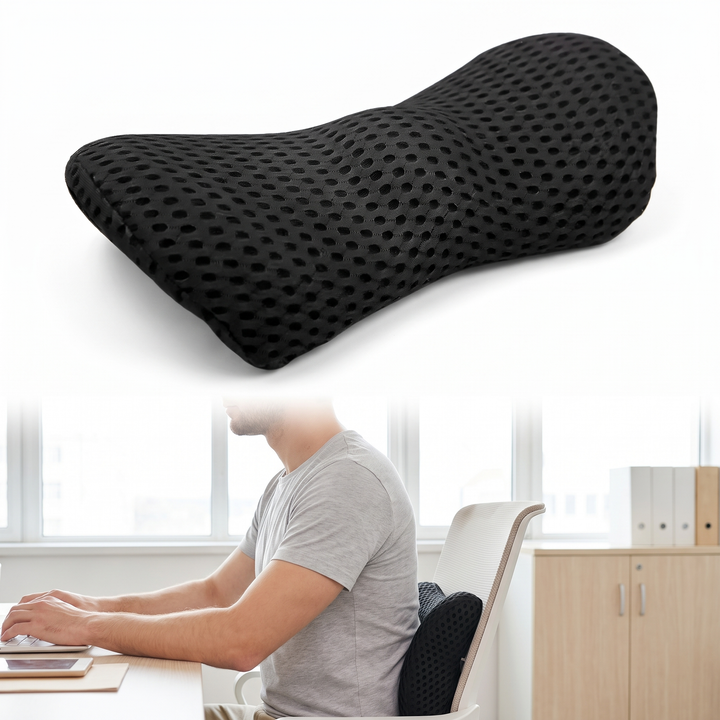 Portable Memory Foam Lumbar Pillow with 4D Mesh Cover | Easy Back Support to Carry Around | Lumbar Pillows