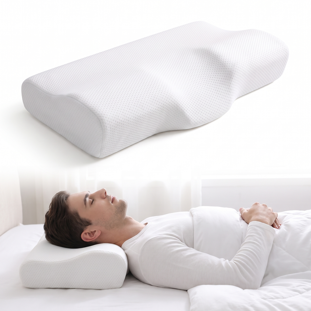 Contoured Cervical Memory Foam Pillow with Two Heights | Neck Alignment for Side and Back Sleepers | Bed Pillows