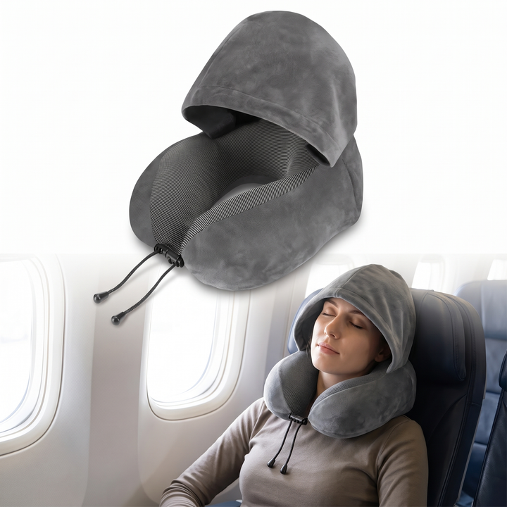 Hooded U-Shaped Memory Foam Travel Neck Pillow | Travel Pillow With Built-In Privacy | Travel Pillows