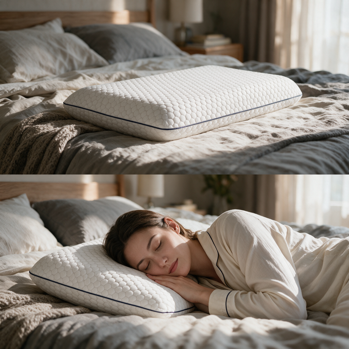 Ultra-Thin Memory Foam Pillow for Stomach and Back Sleepers | Low Profile Neck-Friendly Pillow | Bed Pillows